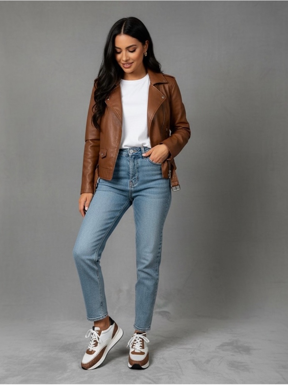 Michael Kors Brown & White Leather Ankle Sneakers